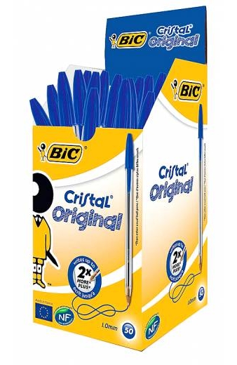 BIC στυλό διαρκείας Cristal με μύτη 1mm, μπλε 50τμχ