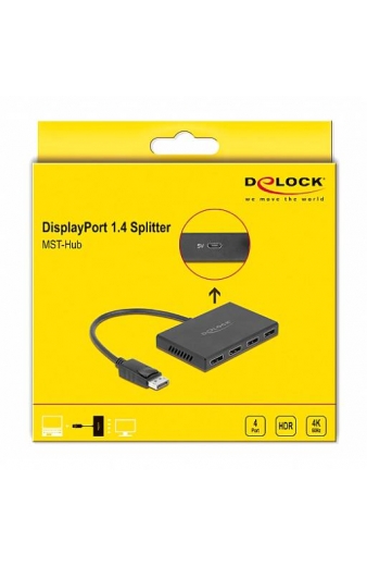 DELOCK DisplayPort splitter 87794, 4 σε 1, Dual Mode, 4K, μαύρο