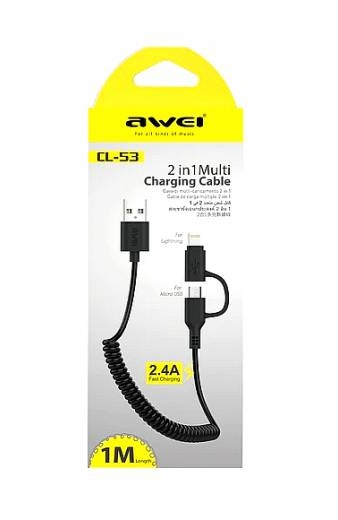 Καλώδιο φόρτισης & data 2in1 σπιράλ - Micro USB & Lightning - CL-53 - 1m - AWEI - 888209