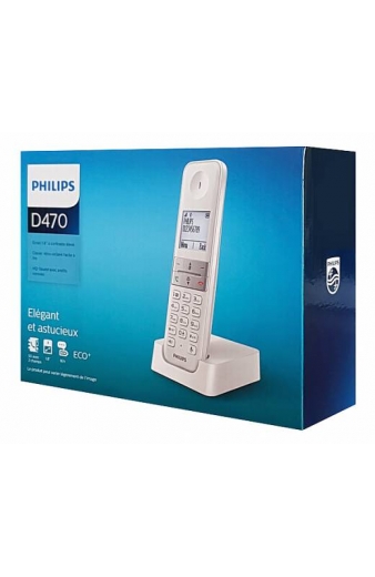 PHILIPS ασύρματο τηλέφωνο D4701W/34, με ελληνικό μενού, λευκό