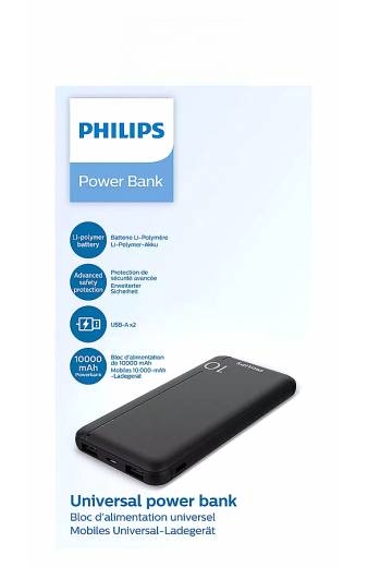 PHILIPS power bank DLP1810NB-62, 10000mAh, 2x USB, 2.1A, μαύρο
