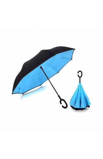 Ομπρέλα Kazbrella αντίστροφης δίπλωσης, λαβή σχήματος C, με θήκη, μπλε