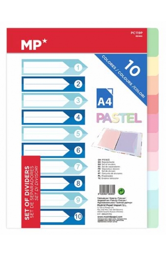 MP χρωματιστά διαχωριστικά φύλλα A4 PC119P, πλαστικά, 10τμχ
