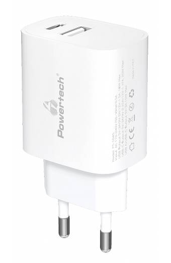 POWERTECH φορτιστής τοίχου PT-1040, USB & USB-C, PD QC3.0, 20W, λευκός