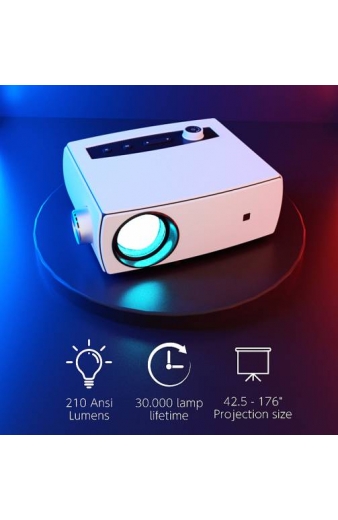 POWERTECH LED βιντεοπροβολέας PT-1158, ηχείο, 1080p, 210 ANSI lm, λευκός