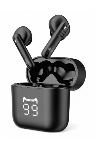 POWERTECH earphones με θήκη φόρτισης PT-1227, TWS, ENC, 30/480mAh, μαύρα