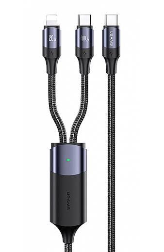 USAMS καλώδιο USB-C σε USB-C & Lightning US-SJ550, PD 100W, 1.2m, μαύρο