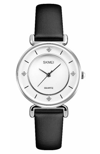 SKMEI γυναικείο ρολόι 1330LSI με δερμάτινο λουρί, 36mm, 3 ATM, ασημί