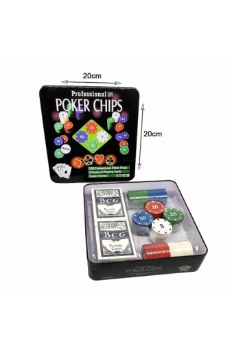 Σετ Πόκερ Με 100 Μάρκες & 2 Τράπουλες Σε Μεταλλικό Κουτί - Professional poker chips