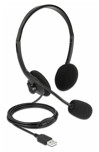 DELOCK headphones με μικρόφωνο 27178, stereo, USB, volume control, μαύρα
