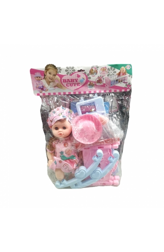 Κούκλα μωρό με κρεβατάκι και αξεσουάρ φροντίδας - K007-30 - 345361