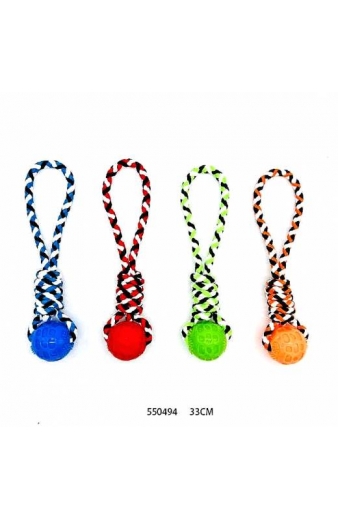 Υφασμάτινο παιχνίδι σκύλου σχοινί με μπάλα TPR - 33cm - 550494