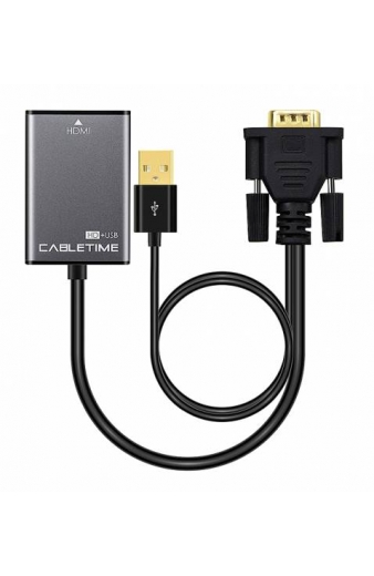 CABLETIME αντάπτορας HDMI σε VGA CT-VGAH με USB, 1080p, 0.15m, μαύρος