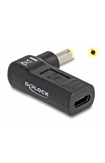 DELOCK αντάπτορας τροφοδοσίας 60006, USB-C σε HP 4.8x1.7mm, 90°, μαύρος