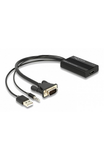 DELOCK αντάπτορας HDMI σε VGA & 3.5mm/USB 64172, 1080p, 25cm, μαύρος