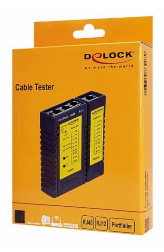 DELOCK tester καλωδίων 86407, λειτουργία εύρεσης θύρας, RJ45/RJ12, μαύρο