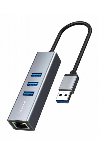 CABLETIME USB hub CT-AMLU3, RJ45 & 3x USB θύρες, 5Gbps, 1000Mbps, γκρι