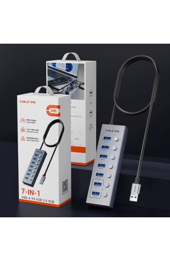 CABLETIME USB hub CT-HUBU7-AG, 7x θυρών, 5Gbps, USB σύνδεση, 1m, γκρι