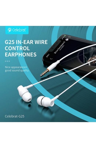 CELEBRAT earphones με μικρόφωνο G25, 3.5mm σύνδεση, Φ10mm, 1.2m, λευκά