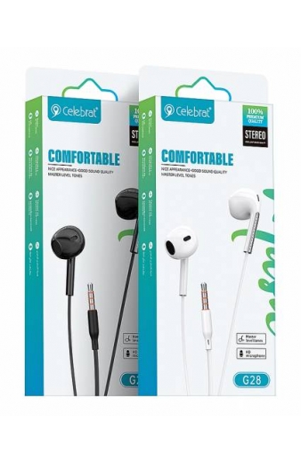 CELEBRAT earphones με μικρόφωνο G28, 3.5mm σύνδεση, Φ10mm, 1.2m, λευκά