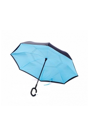 Ομπρέλα Kazbrella αντίστροφης δίπλωσης, λαβή σχήματος C, με θήκη, μπλε