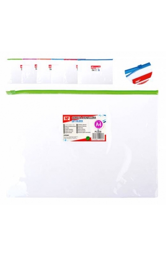 MP διάφανος φάκελος με zip PC035, Α4 21 x 29.7cm, διάφορα χρώματα