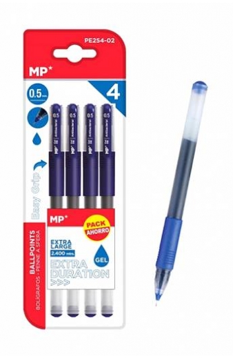 MP στυλό διαρκείας gel PE254-02, 0.5mm, μπλε, 4τμχ